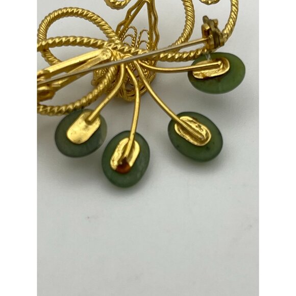 Vintage 4 Faux Jade Gold Tone Brooch 2.5" - Picture 4 of 6